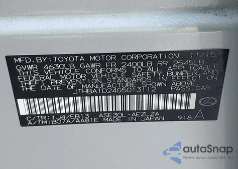 2016 Lexus Is 200T из США, поврежденный, VIN JTHBA1D24G5013112